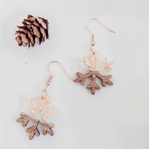 Snowflake Drop Earrings with gold flecks and wood